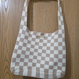 Kopari limited edition checkered tan and white tote bag Nwot